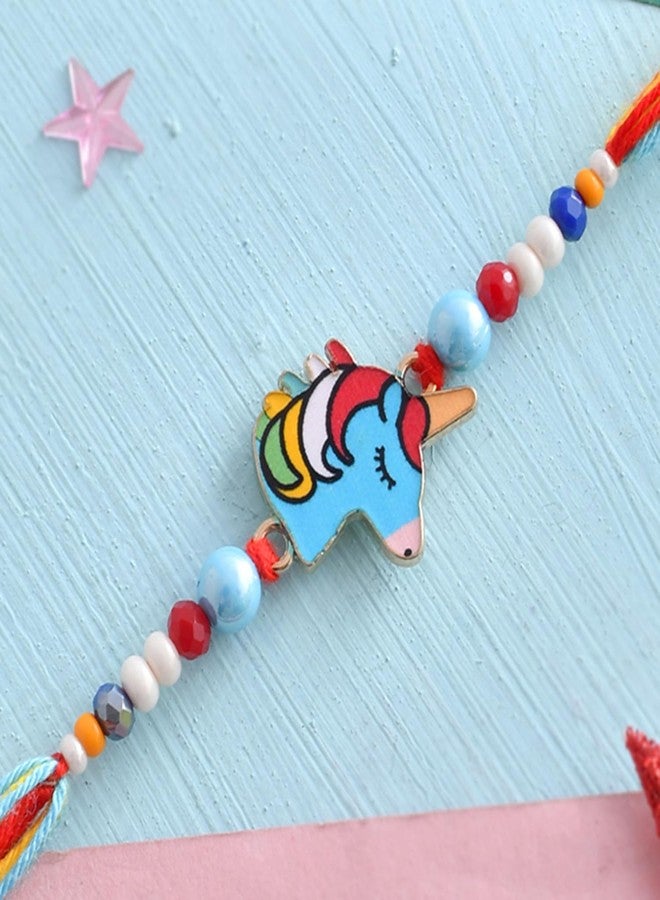 VOYLLA Unicorn Charm Colourful Threads Beaded Kid's Rakhi For Kids|Rakhi Special| - Image 2